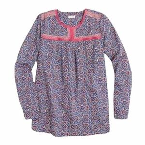 J. Crew Factory Paisley Boho Peasant Blouse Blue Pink Size XS